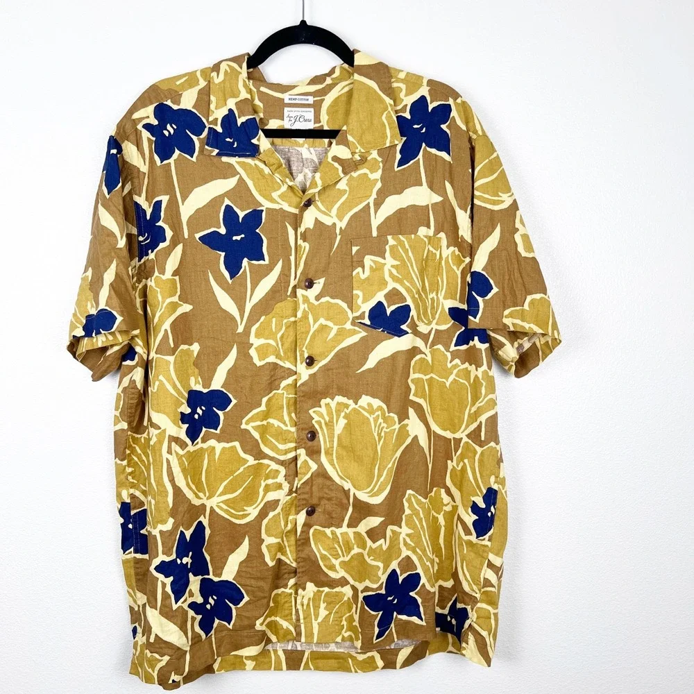 J.‎ Crew Men's Short Sleeve Camp Collar Hemp Cotton Blend XL